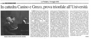 Canino e Greco in cattedra (Prealpina 19-05-2003)